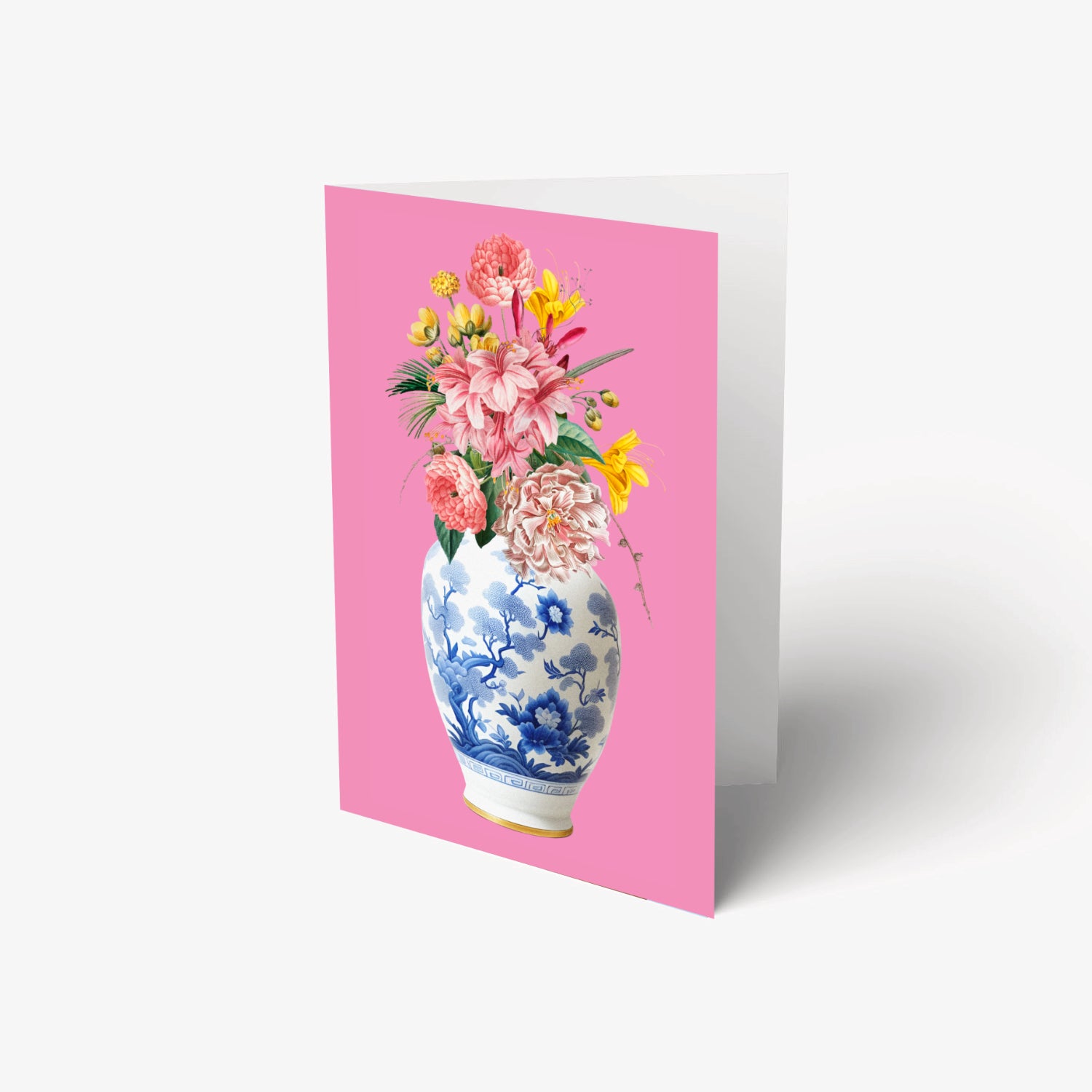Ginger jar floral pink greeting card