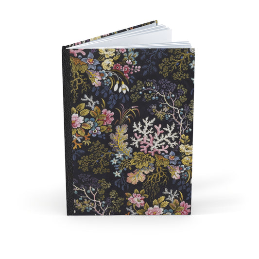 hardcover journal with a dark vintage vibe floral cover with seaweed and coral design