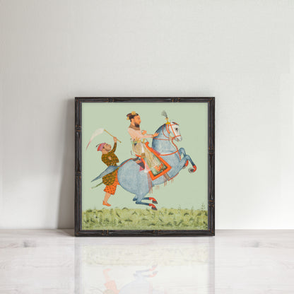 Vintage Indian prince on blue horse print