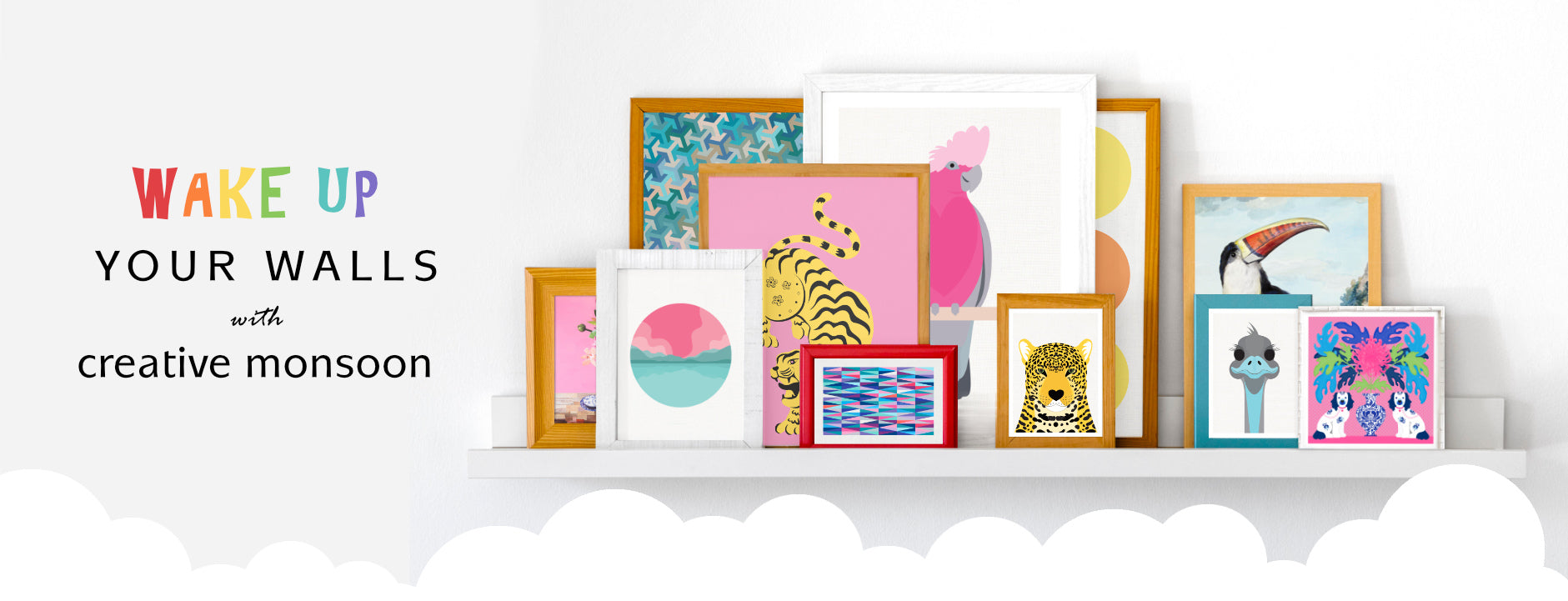 Collection of colourful prints in frames and WAKE UP your walls with creative monsoon