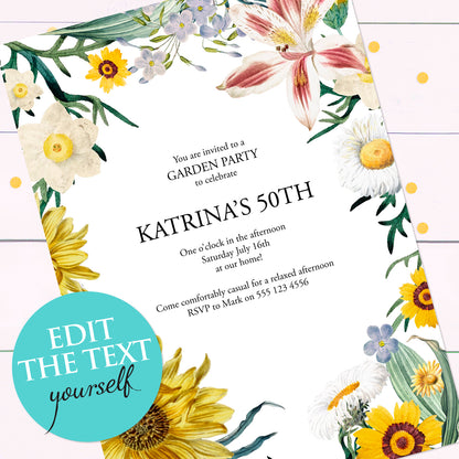 Flower garden invite - INSTANT DOWNLOAD PDF