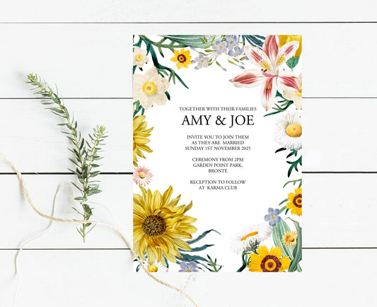 invitation with floral design around the outside