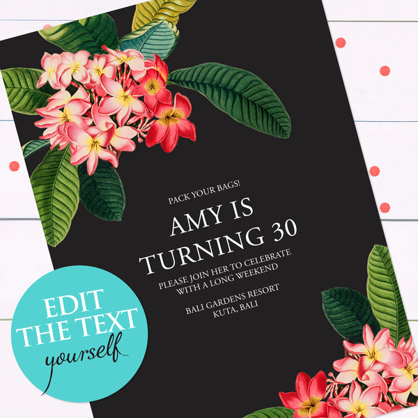 Frangipani invite black - INSTANT DOWNLOAD PDF – creative monsoon