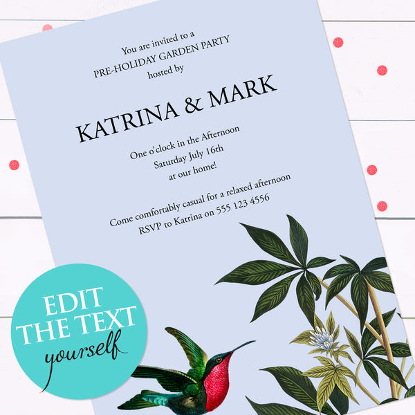 Hummingbird invite - INSTANT DOWNLOAD PDF – creative monsoon