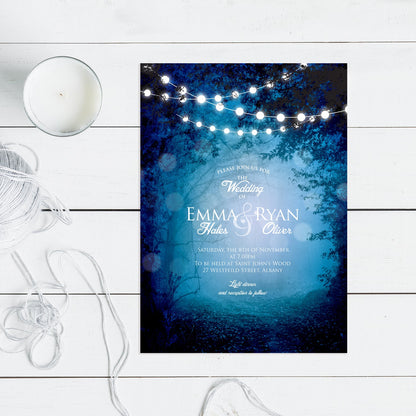 Enchanted woodland wedding invitation – DIY printable forest fairy tale invite with string lights