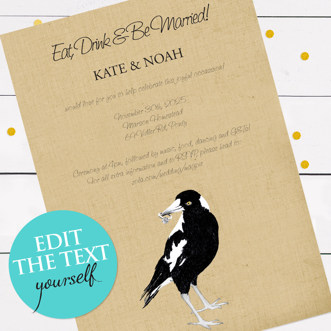 Magpie and ring invite - INSTANT DOWNLOAD PDF – creative monsoon