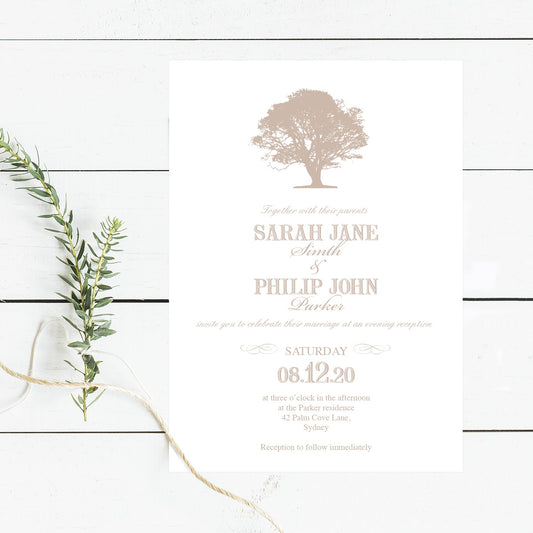 Oak tree wedding invitation