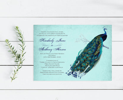 vintage peacock wedding invitation - PRINTABLE FILE