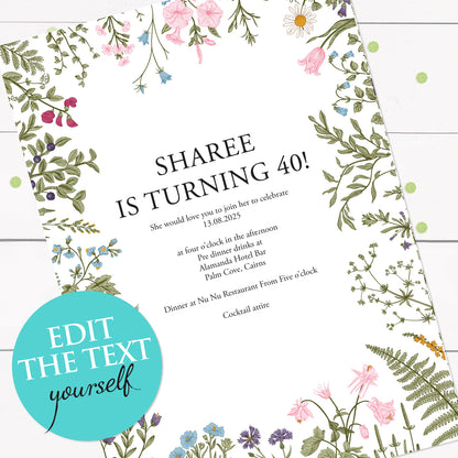 Spring garden invite - INSTANT DOWNLOAD PDF