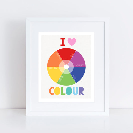 colour wheel art print with i love colour on it