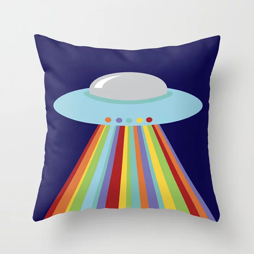 cute cushion cover with a colourful alien flying saucer for kids