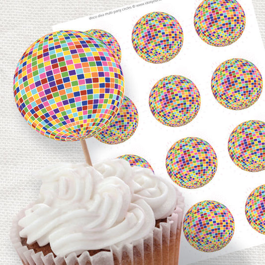 Multi coloured  disco ball party circles - PRINTABLE FILE