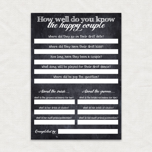 Happy couple wedding reception or bridal shower game - PRINTABLE FILE