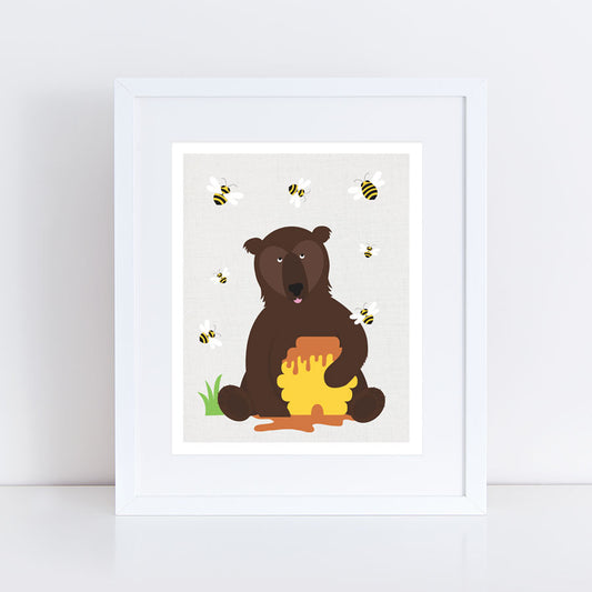 Bear and honey jar print