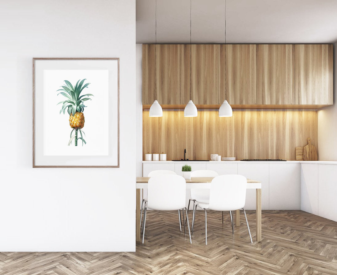 vintage pineapple print in modern kitchen