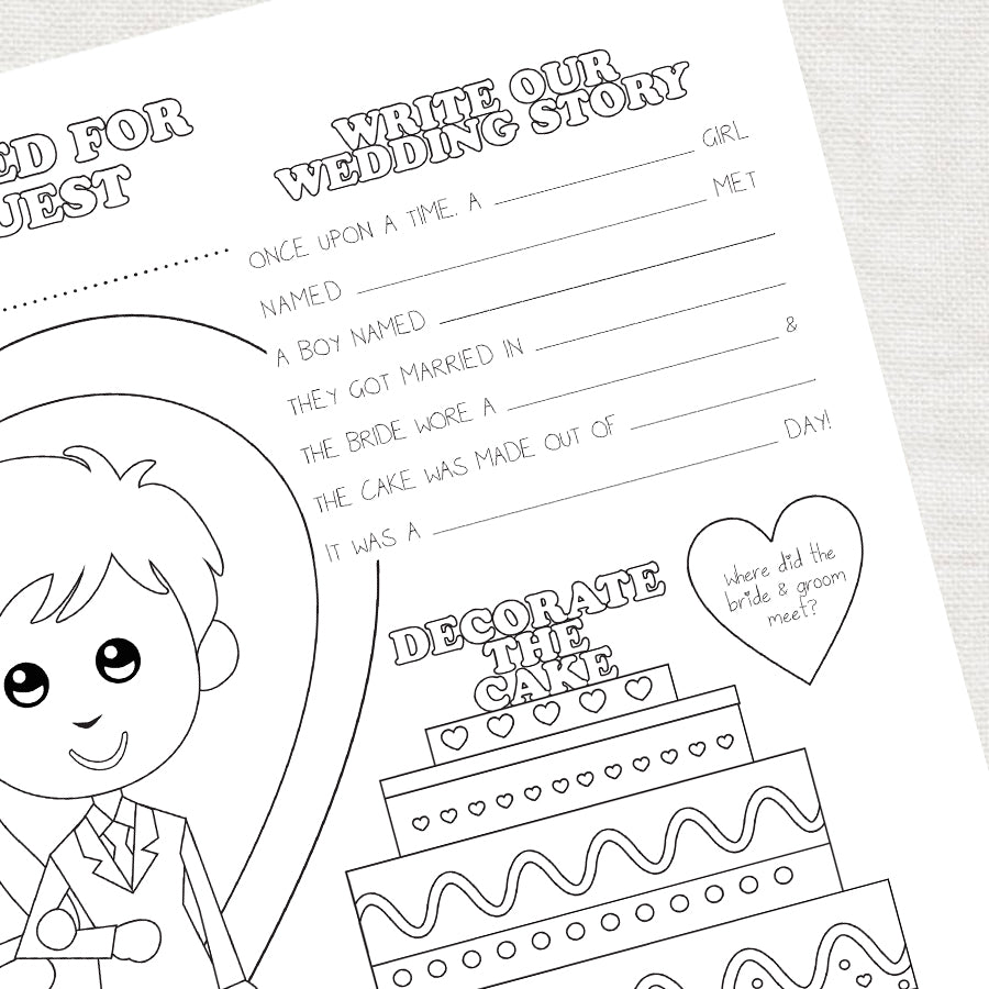 kids wedding activity placemat - PRINTABLE FILE