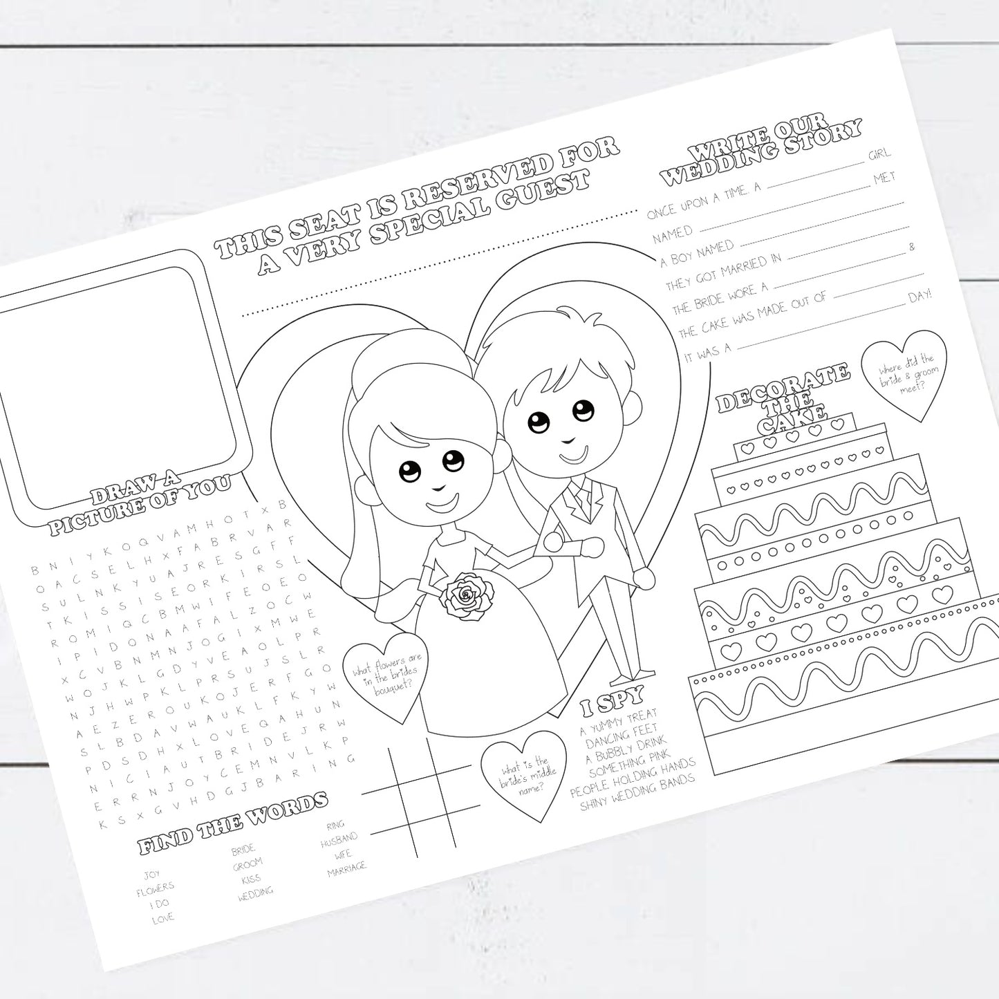 kids wedding activity placemat - PRINTABLE FILE