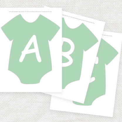 Mint green onesie alphabet banner - PRINTABLE FILE