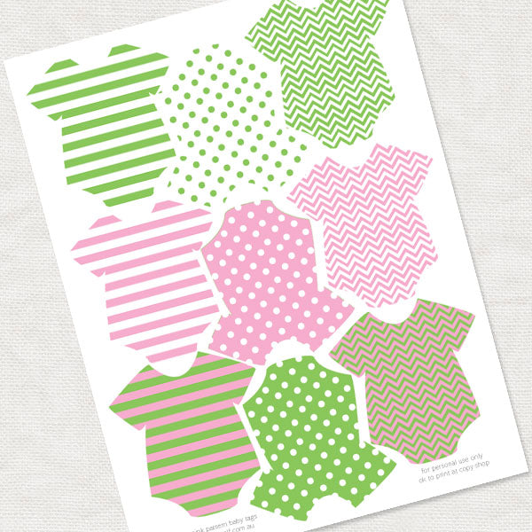 Pink and green onesie baby shower decorations to cut out