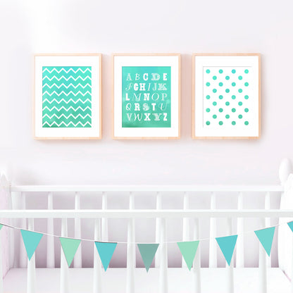 ABCs turquoise green print set