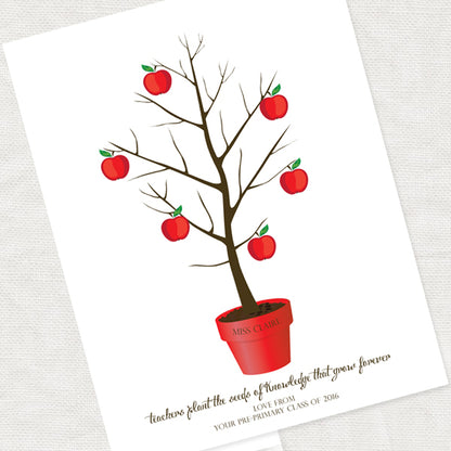 Custom teacher appreciation fingerprint apple tree