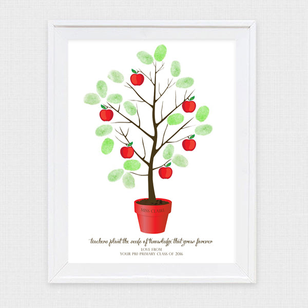 fingerprint apple tree poster gift for teacher in frame