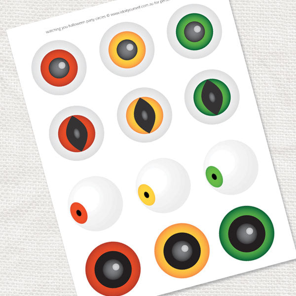 monster eyes party circles - PRINTABLE FILE