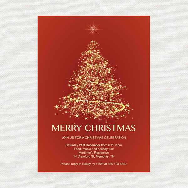 elegant Starry Tree Christmas Party Invitation! Featuring a classic red and gold effect design